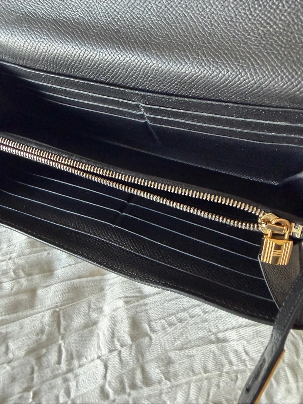 Hermes Black Leather Kelly Cut Clutch with Gold Hardware